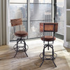 Armen Living Damian Adjustable Barstool Metal In Industrial Grey Finish With Brown Fabric Seat