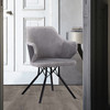 Darcie Contemporary Dining Chair In Black Powder Coated Finish With Grey Velvet And Black Brushed Wood Finish Back