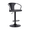 Eagle Contemporary Adjustable Barstool In Black Powder Coated Finish With Grey Faux Leather And Black Brushed Wood Finish Back