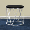 Armen Living Emerald Contemporary Round End Table In Brushed Stainless Steel With Black Ash Wood Top
