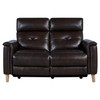 Gala Contemporary Loveseat In Brown Wood Finish And Dark Brown Genuine Leather