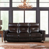 Gala Contemporary Sofa In Brown Wood Finish And Dark Brown Genuine Leather