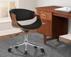 Armen Living Geneva Mid-century Office Chair In Chrome Finish With Black Faux Leather And Walnut Veneer Arms