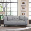 Armen Living Glamour Contemporary Loveseat With Black Iron Finish Base And Grey Fabric