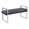 Armen Living Grant Contemporary Bench In Grey Faux Leather And Brushed Stainless Steel Finish