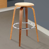 Armen Living Harbor 30" Mid-century Swivel Bar Height Backless Barstool In Cream Faux Leather With Walnut Veneer