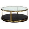 Armen Living Hattie Contemporary Coffee Table In Brushed Gold Finish And Black Wood