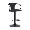 Ian Contemporary Adjustable Barstool In Black Powder Coated Finish And Black Fabric