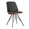 Armen Living Inez Mid-century Dining Chair In Black Faux Leather With Black Powder Coated Metal Legs And Walnut Veneer Back