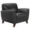 Armen Living Jedd Contemporary Chair In Genuine Black Leather With Brown Wood Legs