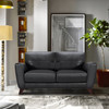 Armen Living Jedd Contemporary Loveseat In Genuine Black Leather With Brown Wood Legs