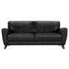 Armen Living Jedd Contemporary Sofa In Genuine Black Leather With Brown Wood Legs