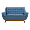 Janson Mid-century Loveseat In Champagne Wood Finish And Blue Fabric