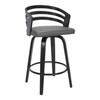 Jayden Contemporary 30" bar Height swivel Barstool In Black Brush Wood Finish And Grey Faux Leather