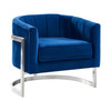 Armen Living Kamila Contemporary Accent Chair In Blue Velvet And Brushed Stainless Steel Finish