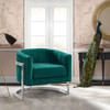 Armen Living Kamila Contemporary Accent Chair In Green Velvet And Brushed Stainless Steel Finish