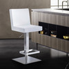 Legacy Contemporary Swivel Barstool In Brushed Stainless Steel And White Faux Leather