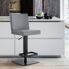 Legacy Contemporary Swivel Barstool In Matte Black Finish And Grey Faux Leather