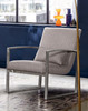 Armen Living Leonard Contemporary Accent Chair In Brushed Stainless Steel With Grey Fabric
