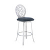 Lotus Contemporary 30" Bar Height Barstool In Brushed Stainless Steel Finish And Grey Faux Leather