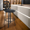 Lotus Contemporary 26" Counter Height Barstool In Matte Black Finish And Grey Faux Leather