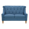 Luxe Mid-century Loveseat In Champagne Wood Finish And Blue Fabric