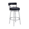 Madrid Contemporary 26" Counter Height Barstool In Brushed Stainless Steel Finish And Black Faux Leather