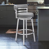 Madrid Contemporary 30" Bar Height Barstool In Brushed Stainless Steel Finish And Grey Faux Leather