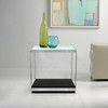 Armen Living Manchester Contemporary End Table With Polished Stainless Steel And Glass Top