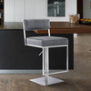 Michele Contemporary Swivel Barstool In Brushed Stainless Steel And Grey Faux Leather