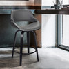Mona Contemporary 30" bar Height swivel Barstool In Black Brush Wood Finish And Grey Faux Leather