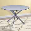 Armen Living Mystere Modern Dining Table In Grey Powder Coated Finish With Grey Tempered Glass Top