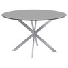 Armen Living Mystere Round Dining Table In Brushed Stainless Steel With Gray Tempered Glass Top