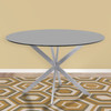 Armen Living Mystere Round Dining Table In Brushed Stainless Steel With Gray Tempered Glass Top