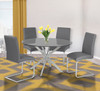 Armen Living Mystere Round Dining Table In Brushed Stainless Steel With Gray Tempered Glass Top