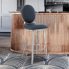 Pia Contemporary 26" Counter Height Barstool In Brushed Stainless Steel Finish And Grey Faux Leather