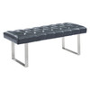 Armen Living Plaza Contemporary Bench In Grey Faux Leather And Brushed Stainless Steel Finish