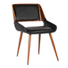 Armen Living Panda Mid-century Dining Chair In Walnut Finish And Black Faux Leather