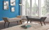 Armen Living Porter Ottoman Bench In Taupe Fabric With Nailhead Trim And Espresso Wood Legs