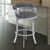 Armen Living Prinz 30" Bar Height Metal Swivel Barstool In Gray Faux Leather With Brushed Stainless Steel Finish