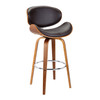 Armen Living Solvang 30" Mid-century Swivel Bar Height Barstool In Brown Faux Leather With Walnut Wood