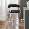 Saturn Contemporary 26" Counter Height Barstool In Brushed Stainless Steel Finish And Black Faux Leather