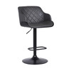 Toby Contemporary Adjustable Barstool In Black Powder Coated Finish With Grey Faux Leather And Black Brushed Wood Finish