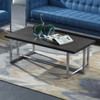 Armen Living Topaz Contemporary Rectangular Coffee Table In Brushed Stainless Steel With Grey Wood Top