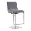 Victory Contemporary Swivel Barstool In Brushed Stainless Steel And Grey Faux Leather