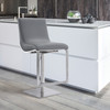 Victory Contemporary Swivel Barstool In Brushed Stainless Steel And Grey Faux Leather