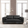 Armen Living Wynne Contemporary Loveseat In Genuine Black Leather With Brown Wood Legs