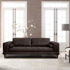 Armen Living Wynne Contemporary Sofa In Genuine Espresso Leather With Brown Wood Legs