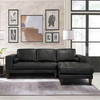 Armen Living Wynne Contemporary Sectional In Genuine Black Leather With Brown Wood Legs