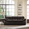 Armen Living Zanna Contemporary Sofa In Genuine Dark Brown Leather With Brown Wood Legs
